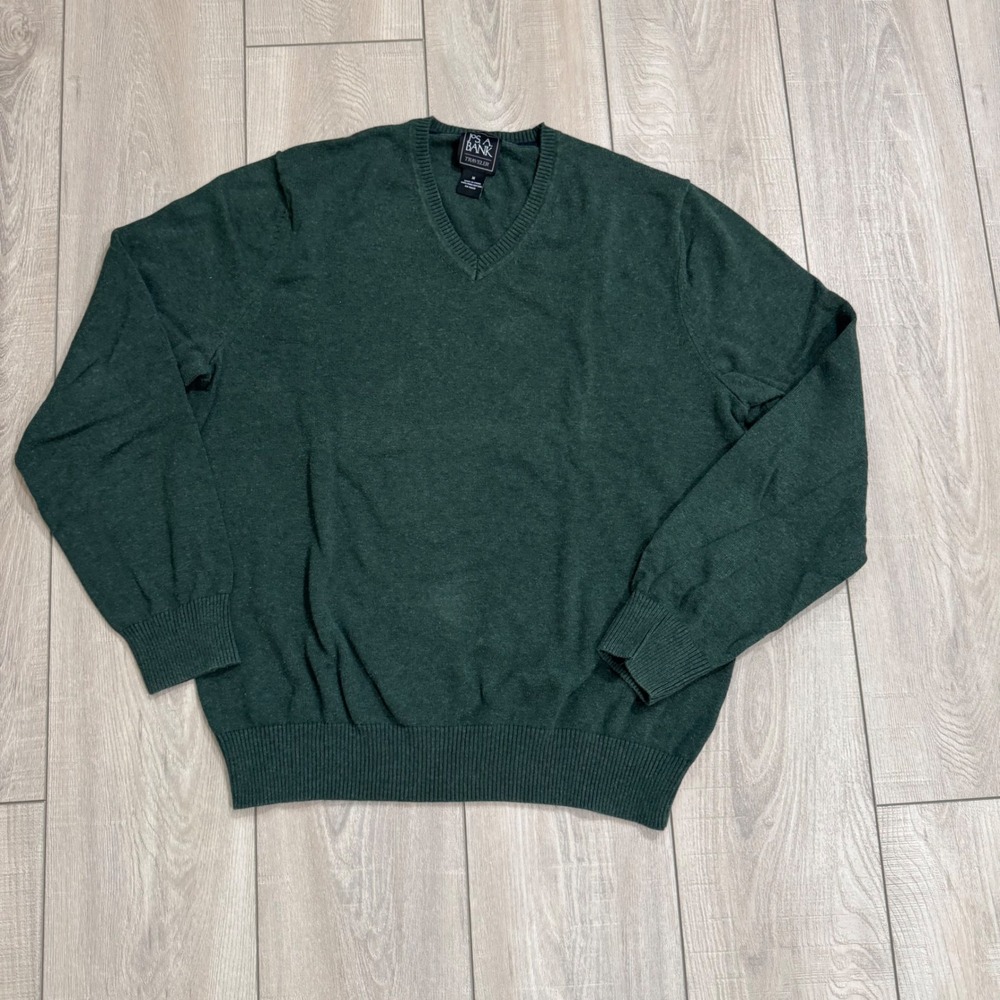 Jos. A. Bank V-Neck Sweater Mens Medium Dark Green Pima Cotton Traveler Knit
